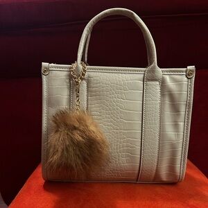 Aldo Cream Tote with Faux Fur Charm